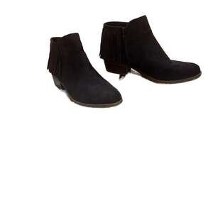 Sugar Black Ankle Boot with Fringe Size 8M Bootie 3/4" Heel